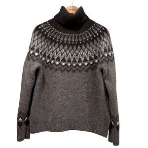 Orvis Fair Isle Relaxed Fit Turtleneck Sweater, Wool Alpaca, Gray Brown, S